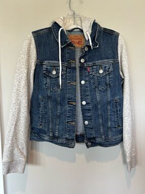 Levi's Blue Denim Jacket with Light Gray Hooded Sleeves